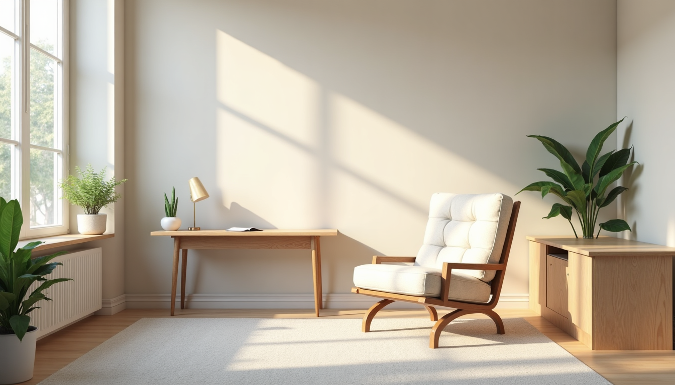 Inviting modern office with comfortable seating and an organized desk, highlighting an ideal environment for neurodivergent business coaching